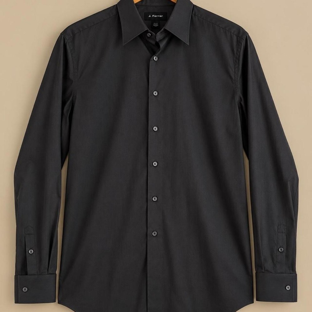 J. Ferrar Black Dress Shirt Mens 17 36/37 Slim Fit Stretch Long Sleeve Formal